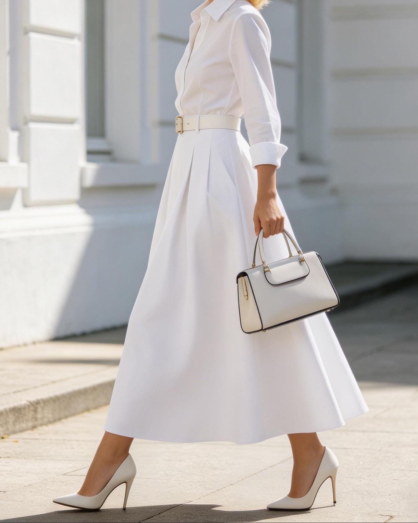 Clean White Maxi A Line Skirt For Women Elegant High Waist Long Skirt Minimal Modern Spring Fall Fashion Piece