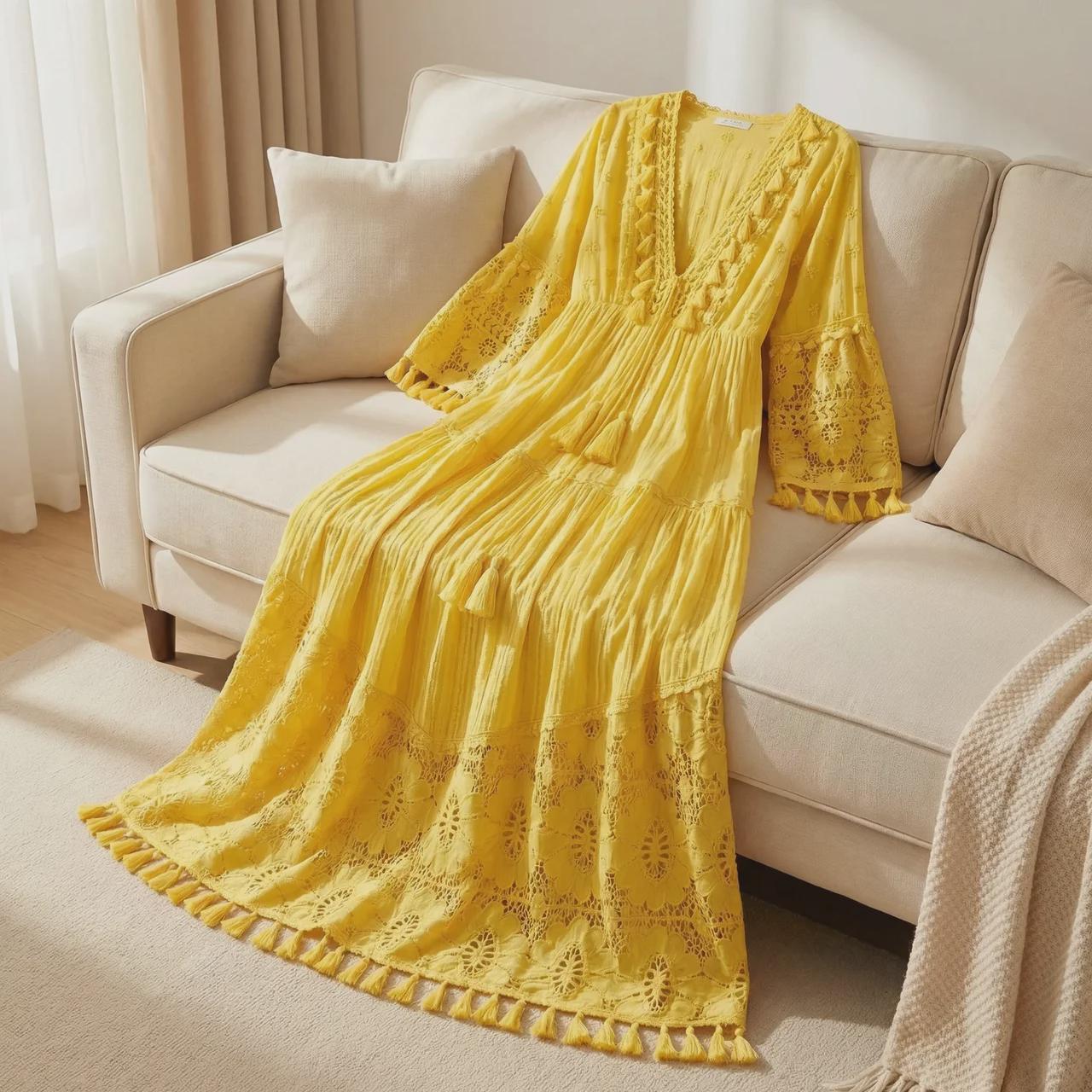 Boho Maxi Dress for Women, Lace Beach Dress, Flowy Vacation Outfit, Romantic Summer Dress, Elegant Resort Wear Dress