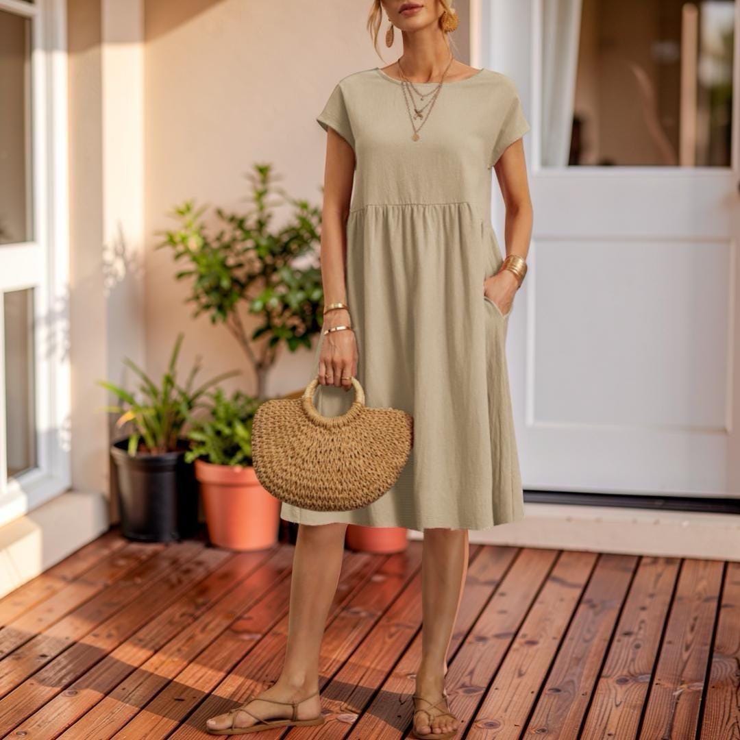 Casual Pocket Midi Dress, Women's Loose Babydoll Summer Dress