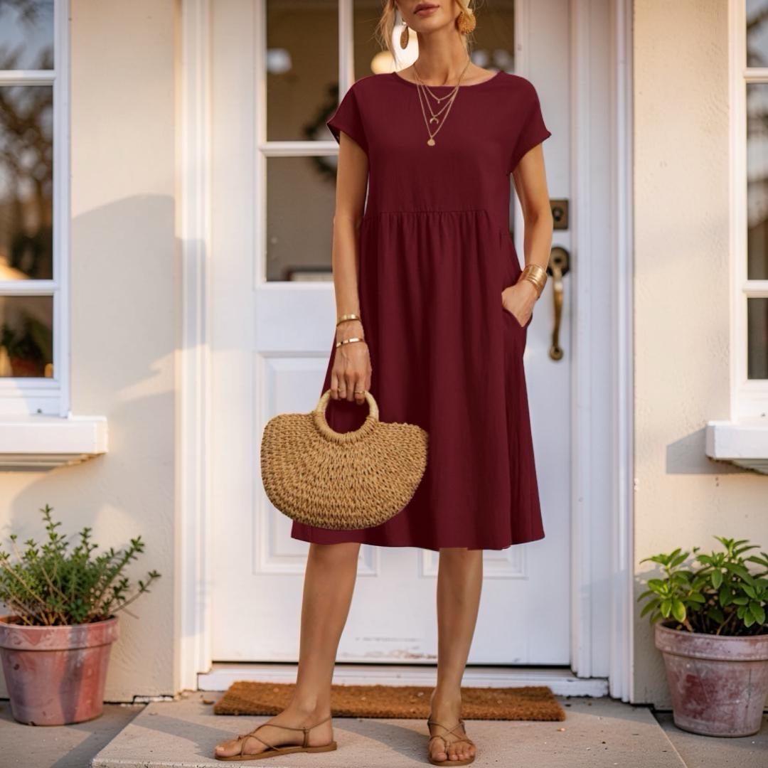 Casual Pocket Midi Dress, Women's Loose Babydoll Summer Dress
