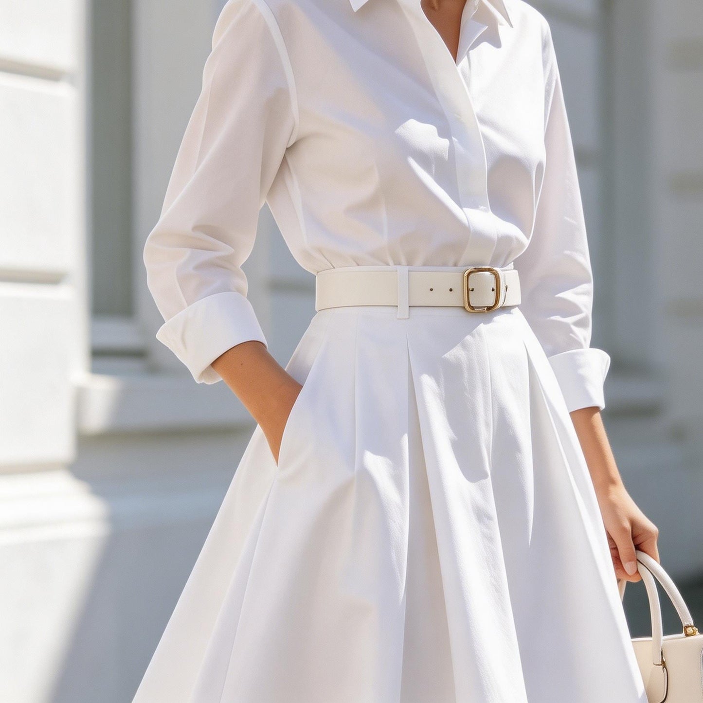 Clean White Maxi A Line Skirt For Women Elegant High Waist Long Skirt Minimal Modern Spring Fall Fashion Piece