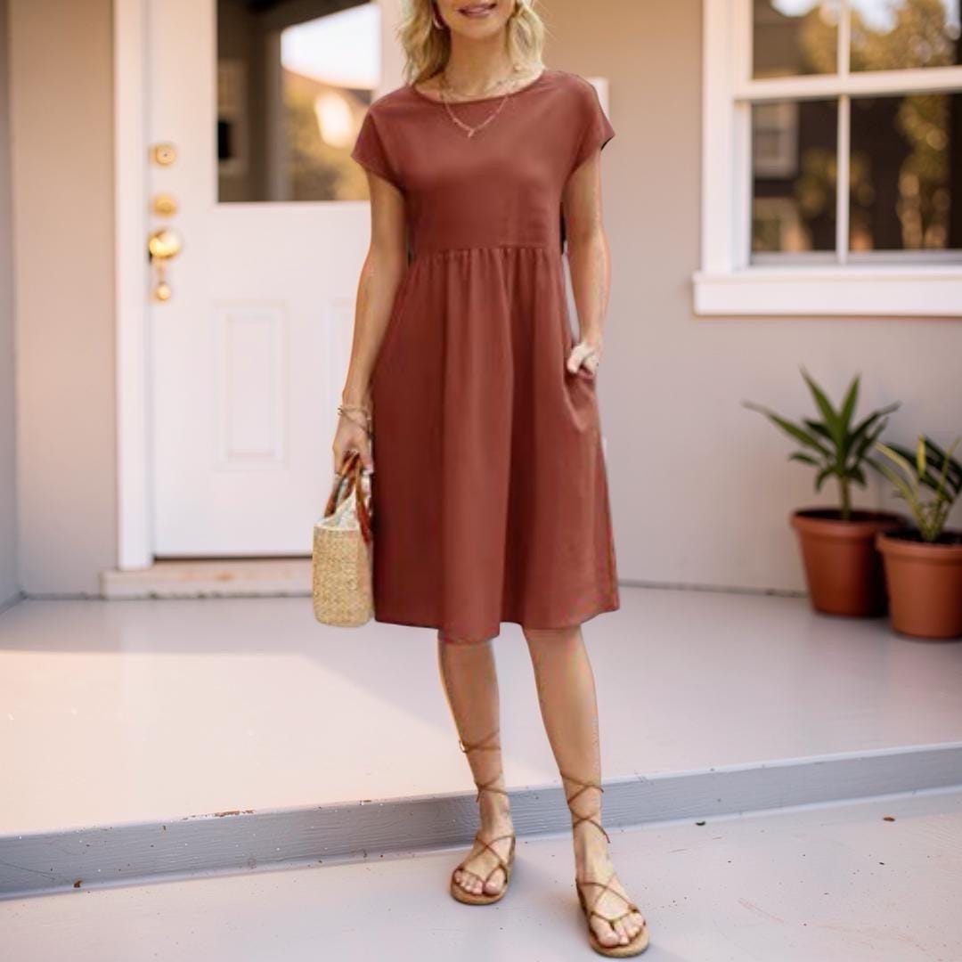 Casual Pocket Midi Dress, Women's Loose Babydoll Summer Dress
