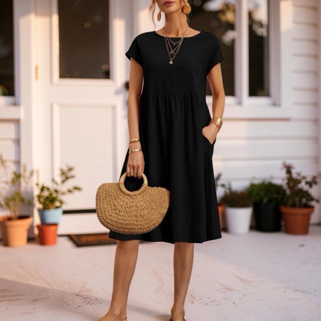 Casual Pocket Midi Dress, Women's Loose Babydoll Summer Dress
