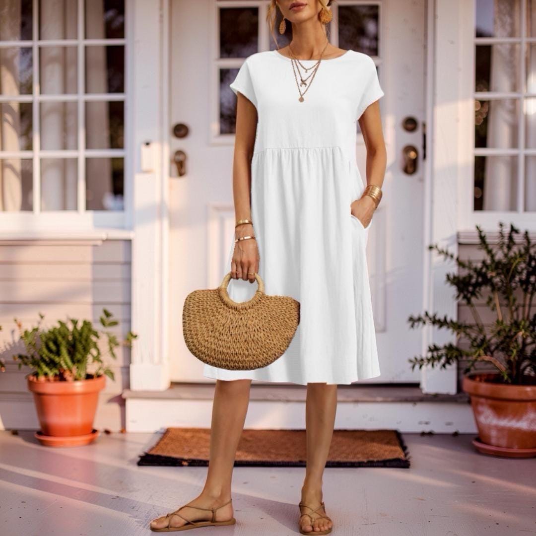 Casual Pocket Midi Dress, Women's Loose Babydoll Summer Dress