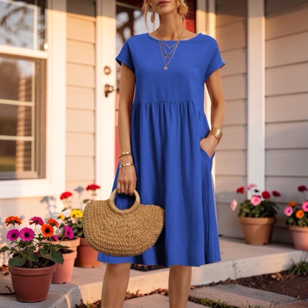 Casual Pocket Midi Dress, Women's Loose Babydoll Summer Dress