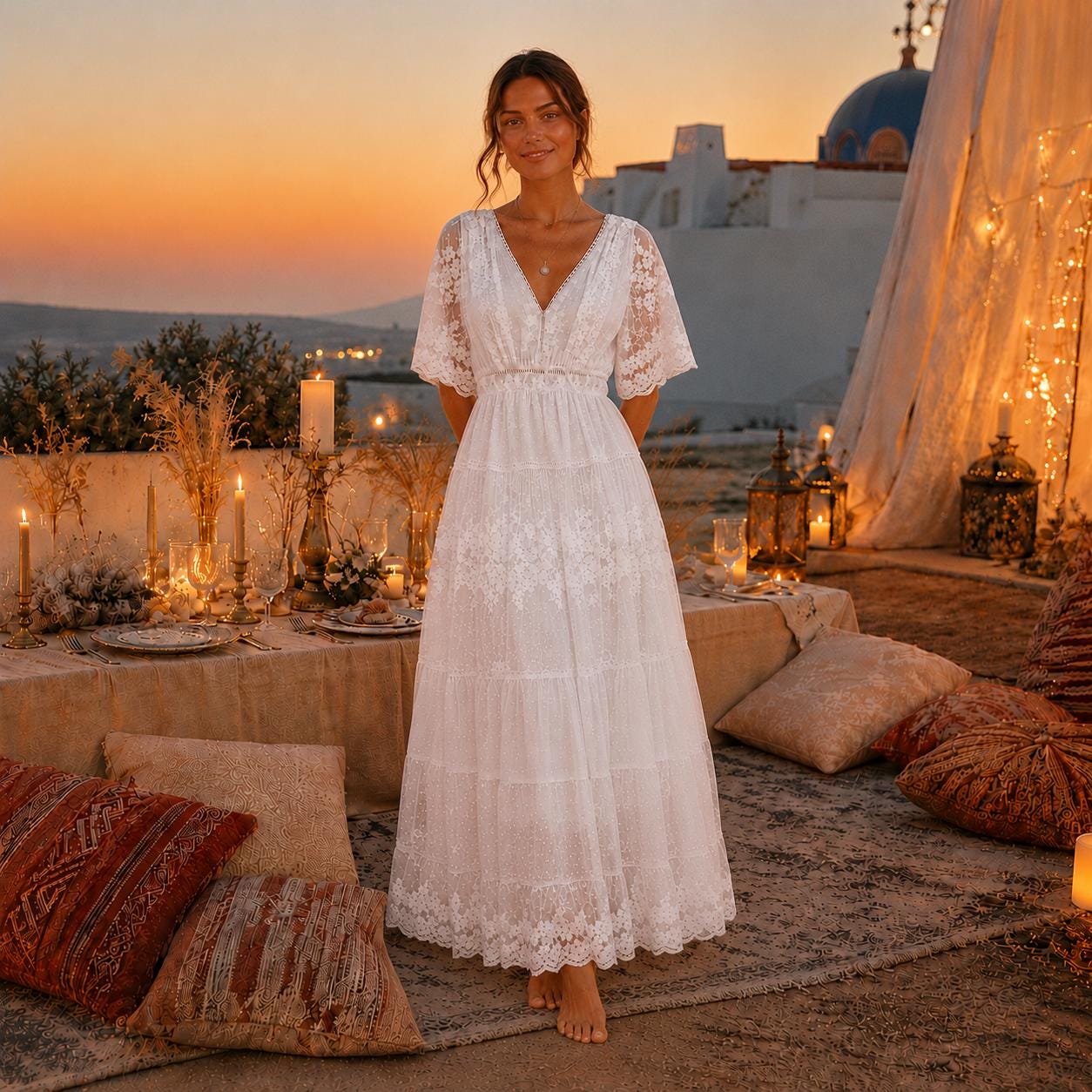 Boho White Lace Maxi Dress, Summer Wedding Guest Dress, Beach Vacation Outfit, Bohemian Maxi Dress, Elegant Resort Wear