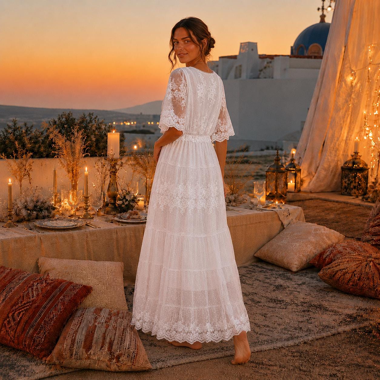 Boho White Lace Maxi Dress, Summer Wedding Guest Dress, Beach Vacation Outfit, Bohemian Maxi Dress, Elegant Resort Wear