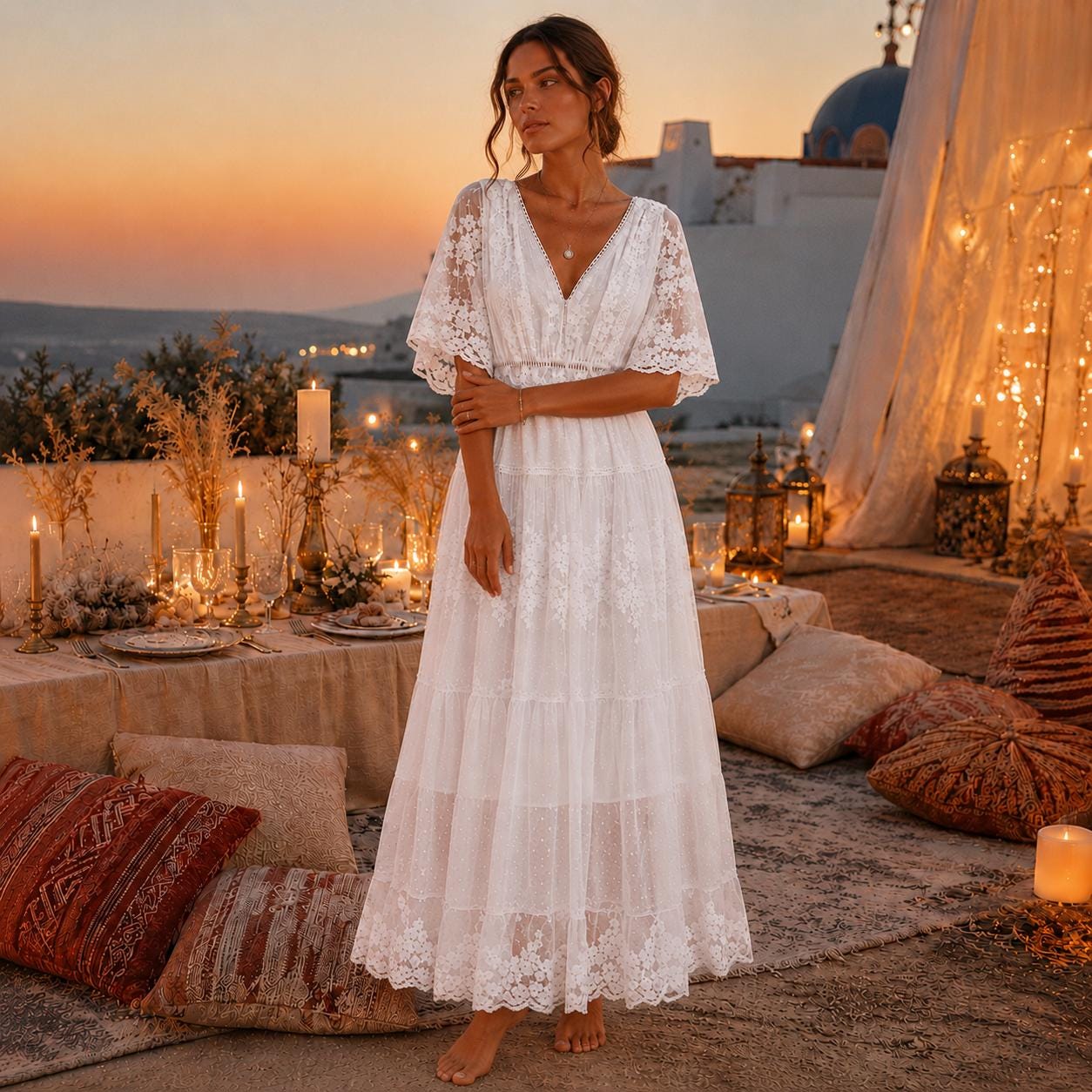 Boho White Lace Maxi Dress, Summer Wedding Guest Dress, Beach Vacation Outfit, Bohemian Maxi Dress, Elegant Resort Wear