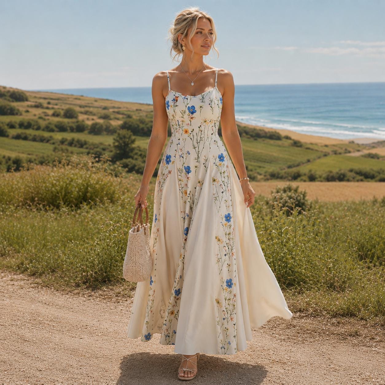 Floral Maxi Dress for Women, Elegant Summer Dress, Cottagecore Garden Dress, Flowy Wedding Guest Dress, Romantic Outfit