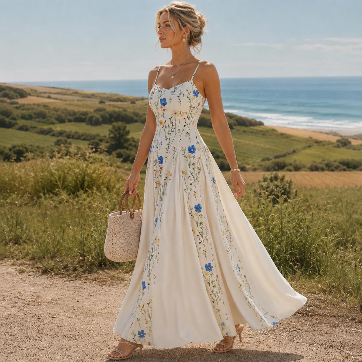 Floral Maxi Dress for Women, Elegant Summer Dress, Cottagecore Garden Dress, Flowy Wedding Guest Dress, Romantic Outfit