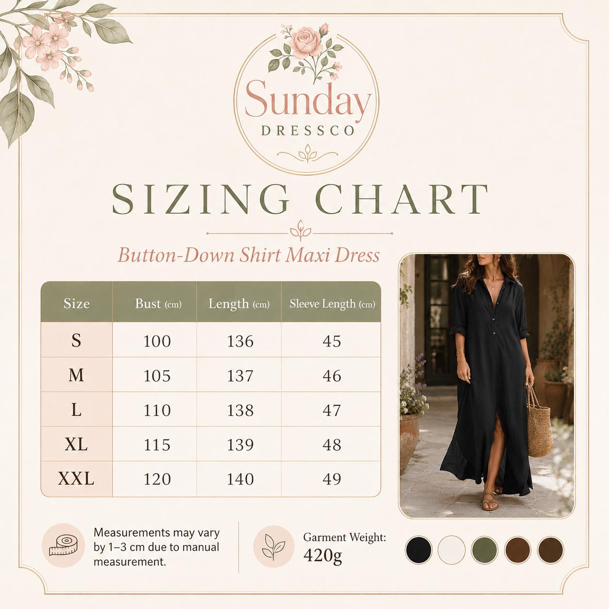 Button Down Maxi Dress Front Slit - Shirt Dress, Women's Clothing, Summer Outfit