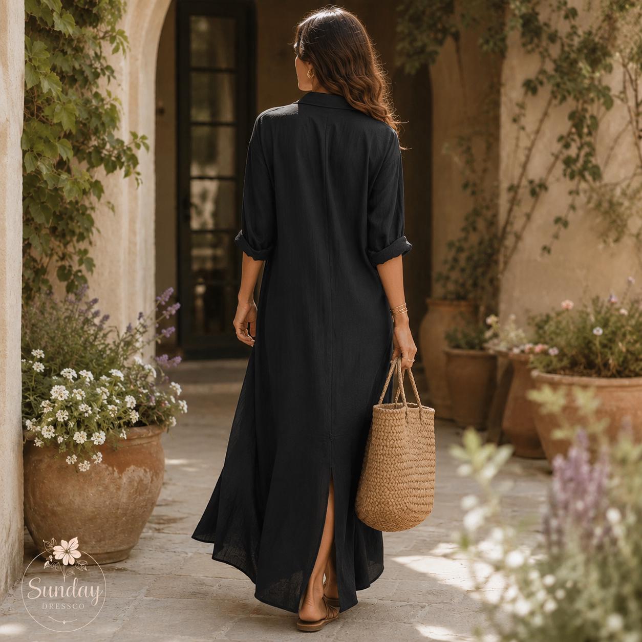 Button Down Maxi Dress Front Slit - Shirt Dress, Women's Clothing, Summer Outfit