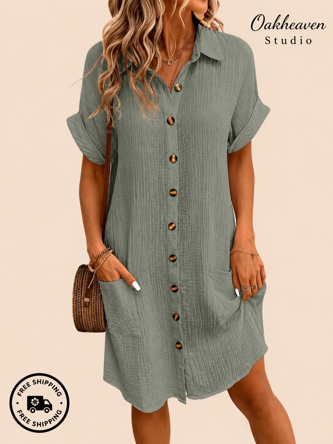 Vintage Cotton Linen Dress Women V Neck Summer Mini Dress