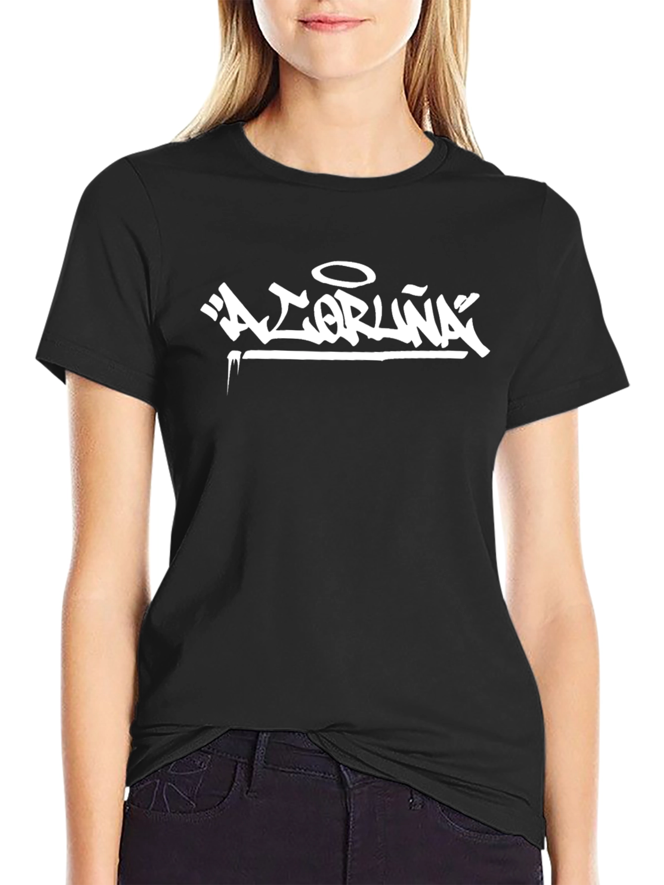 Black T-Shirt with White Graffiti Style Print