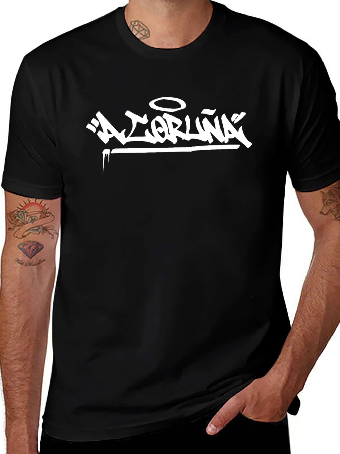 Black T-Shirt with White Graffiti Style Print