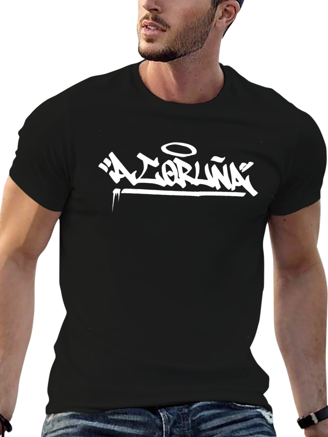 Black T-Shirt with White Graffiti Style Print