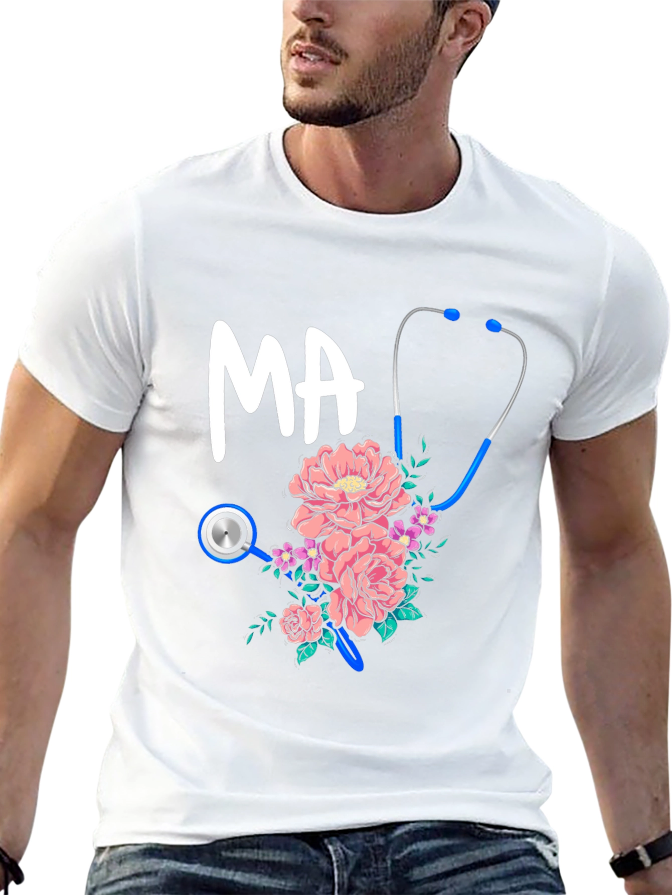Medical Assistant Floral Stethoscope Graphic Tee