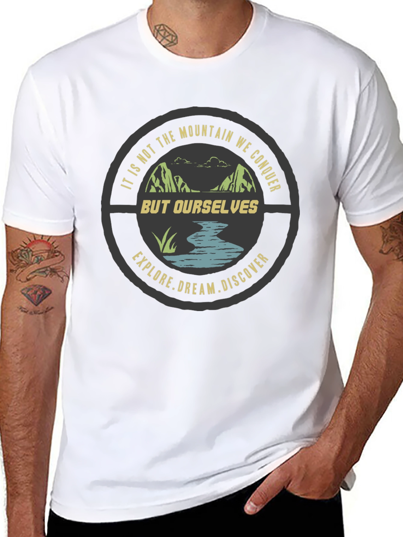 Mountain Conquer Graphic Tee - Explore Dream Discover