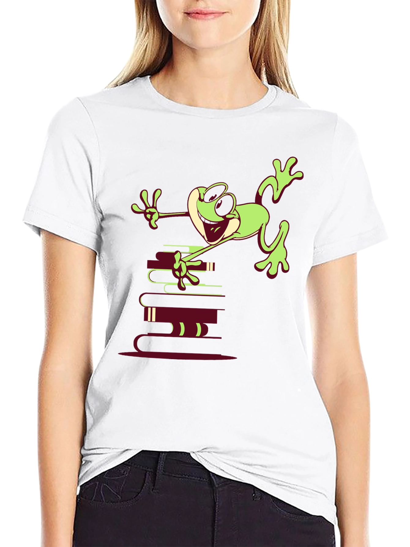 Frog on Books Graphic Tee - Unique Design