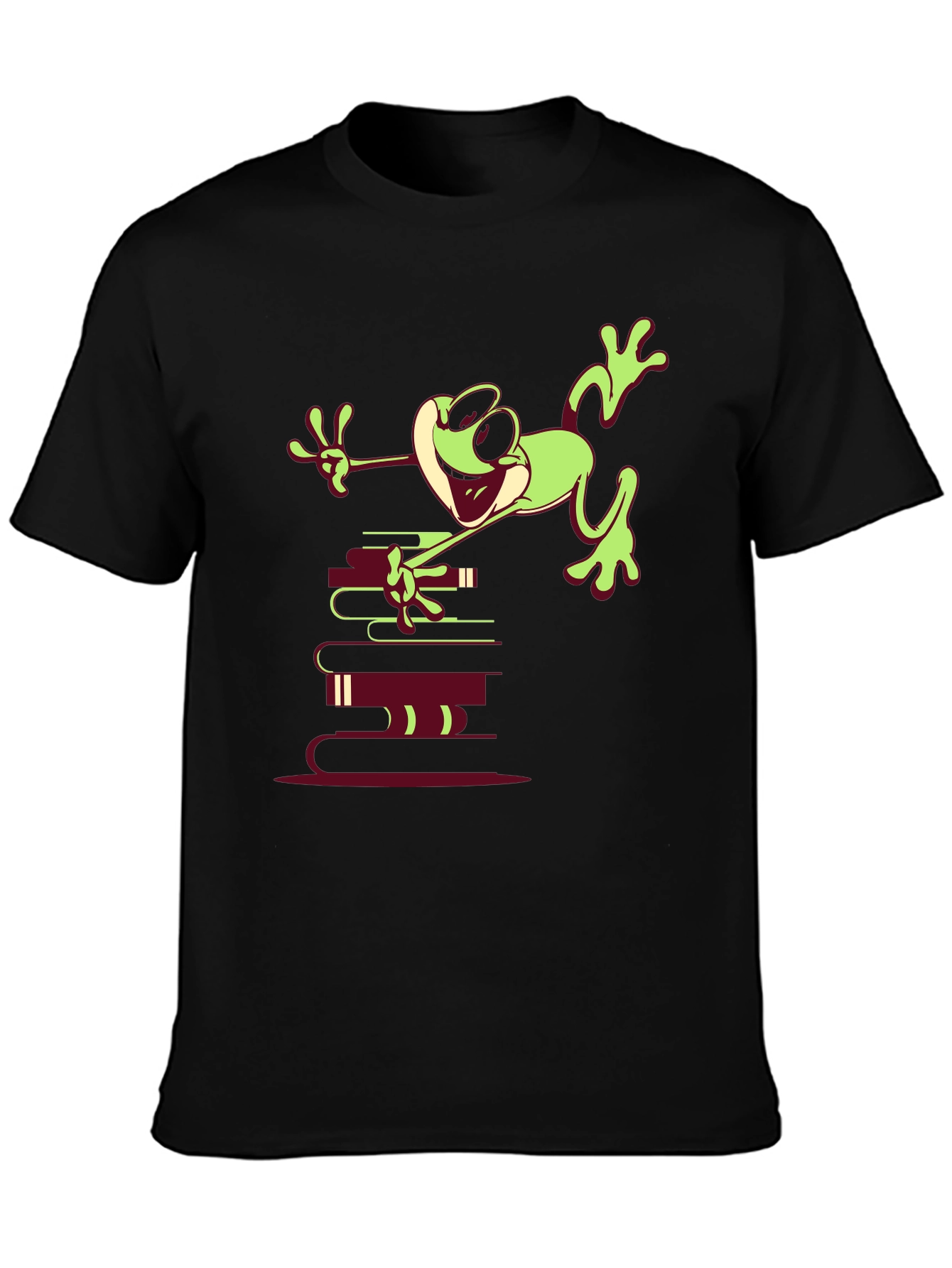 Frog on Books Graphic Tee - Unique Design