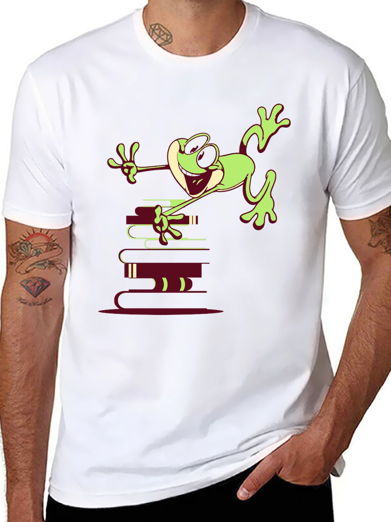 Frog on Books Graphic Tee - Unique Design