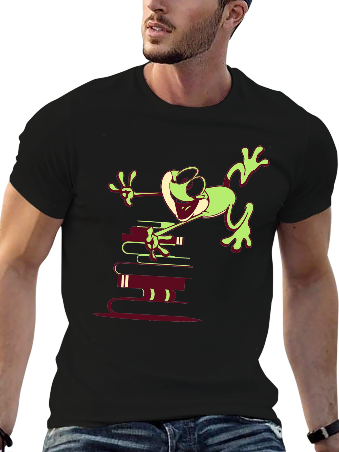 Frog on Books Graphic Tee - Unique Design