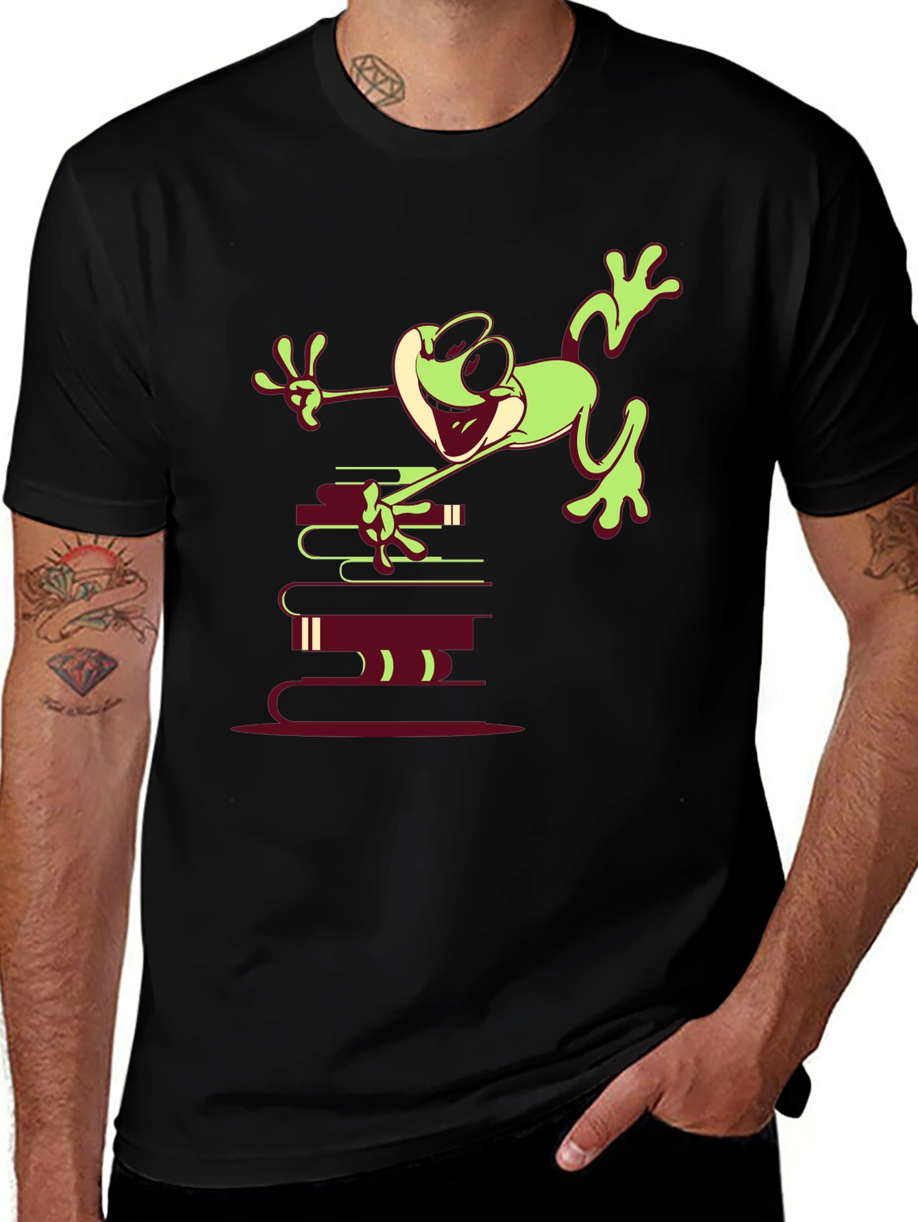 Frog on Books Graphic Tee - Unique Design