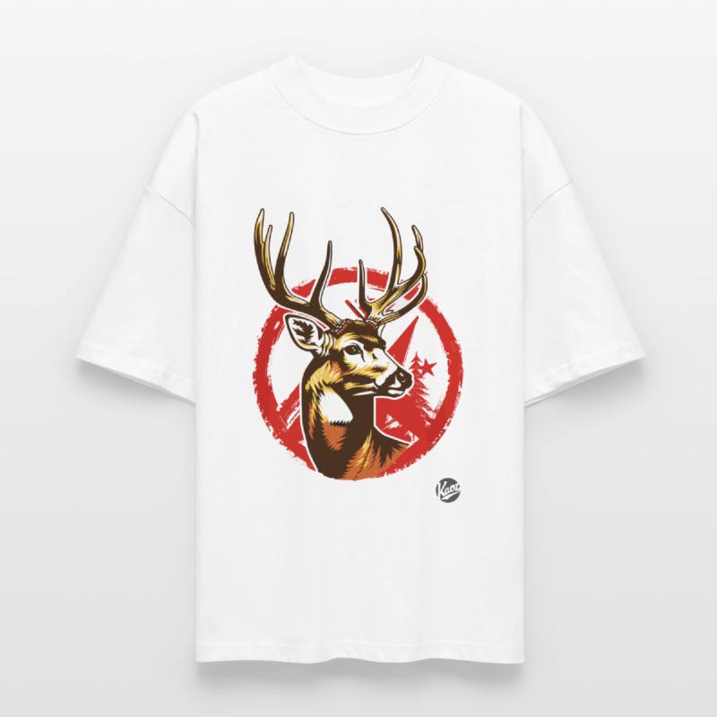 Majestic Deer Head with Red Forest Circle