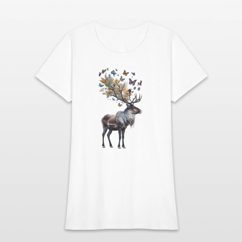Majestic Reindeer and Colorful Butterflies