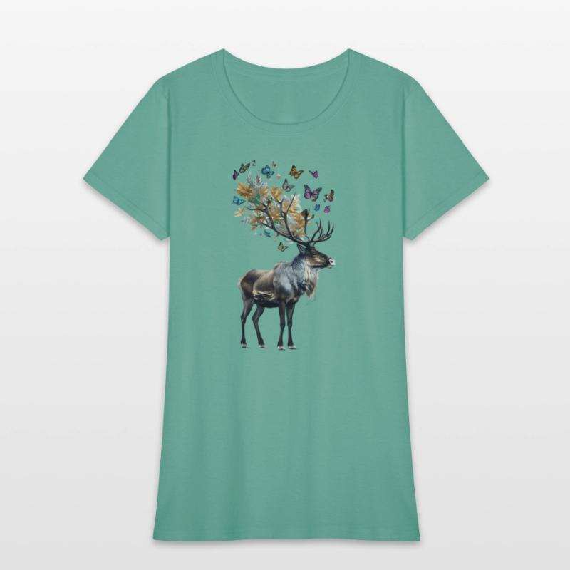 Majestic Reindeer and Colorful Butterflies