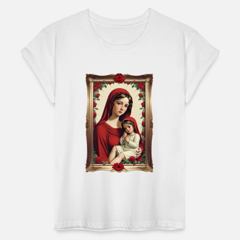 Mother Mary and Baby Jesus in a Frame with Roses