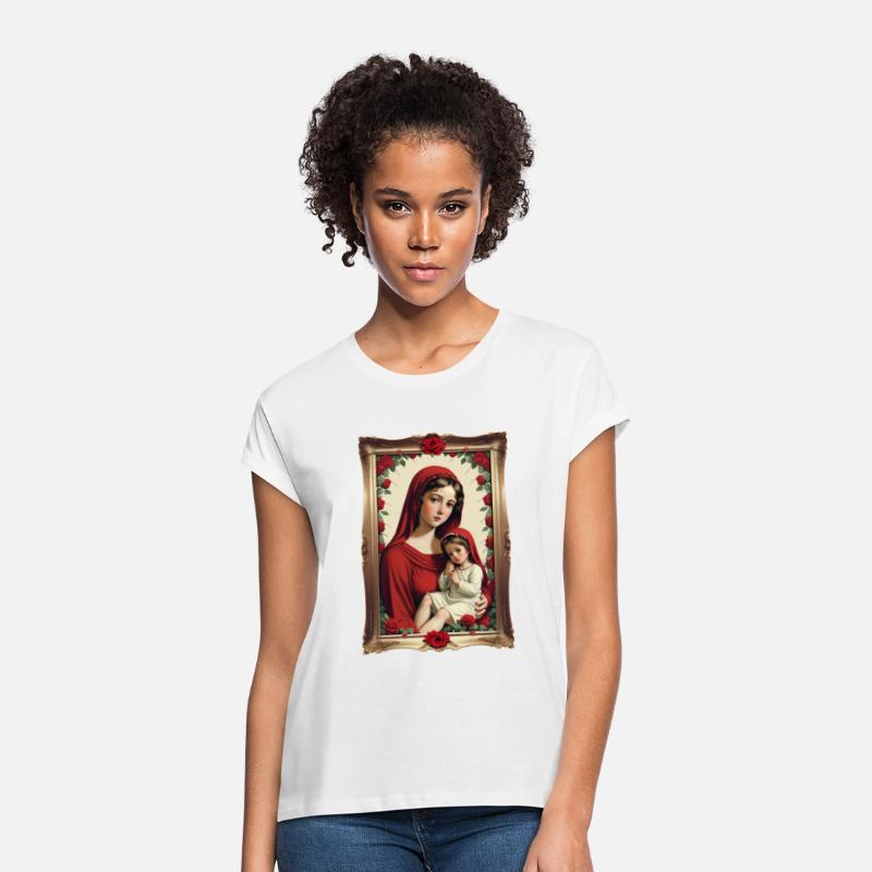 Mother Mary and Baby Jesus in a Frame with Roses