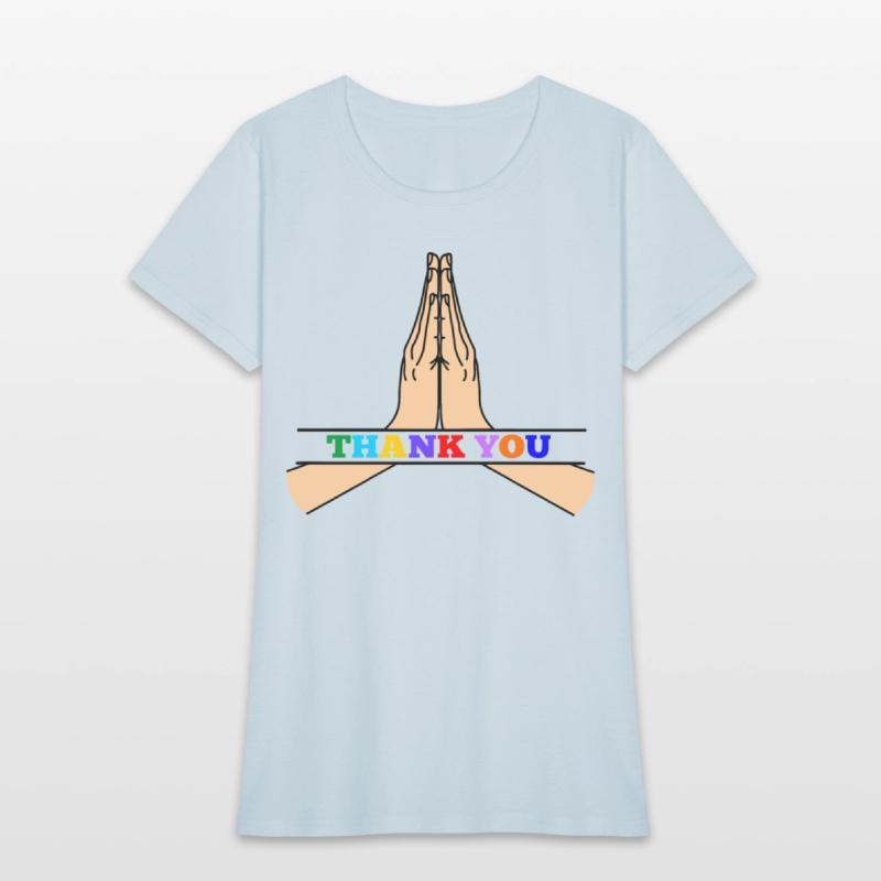 Namaste with colored text in recess 'THANK YOU'