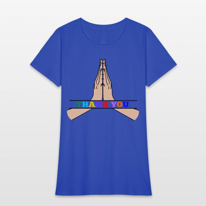 Namaste with colored text in recess 'THANK YOU'