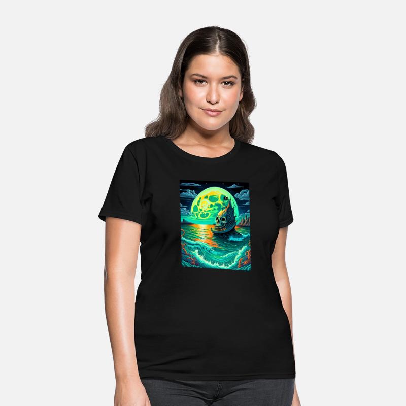 Pirate Ship With A Skull At Full Moon