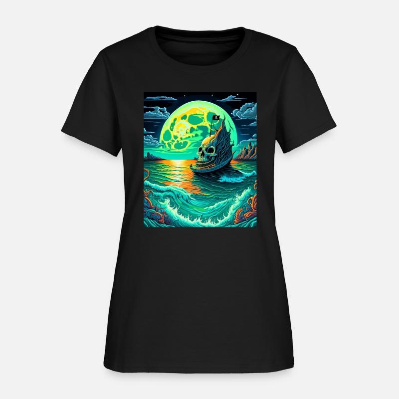 Pirate Ship With A Skull At Full Moon
