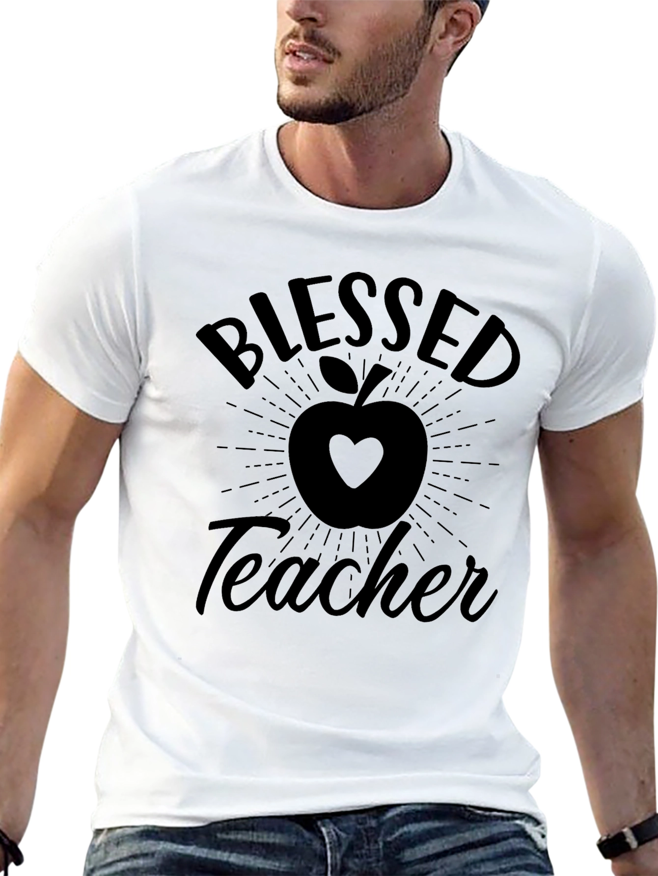Blessed Teacher T-Shirt - Apple Heart Design