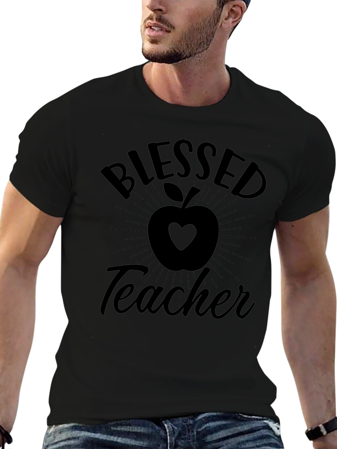 Blessed Teacher T-Shirt - Apple Heart Design