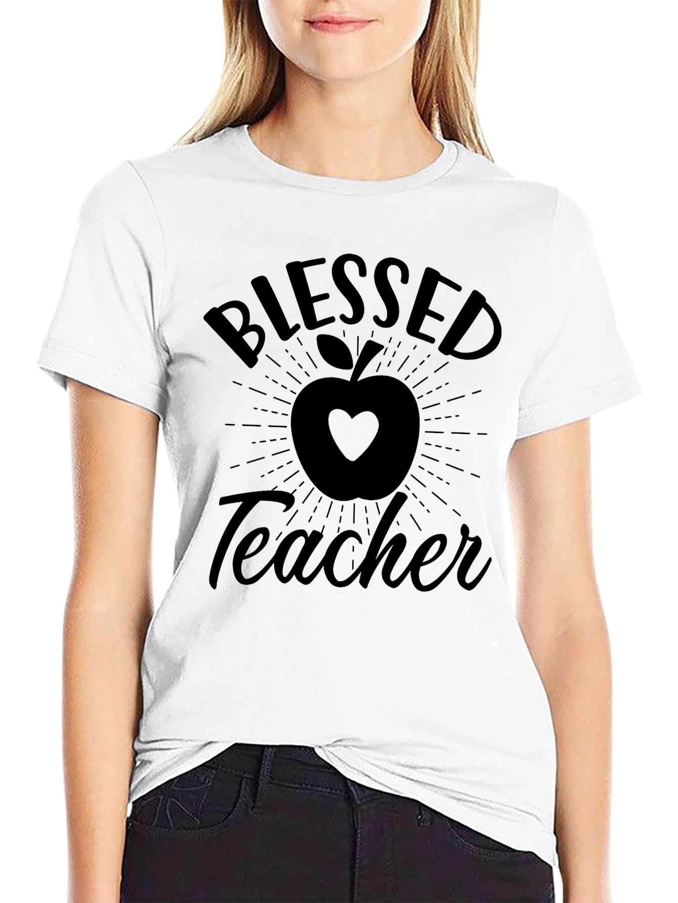 Blessed Teacher T-Shirt - Apple Heart Design