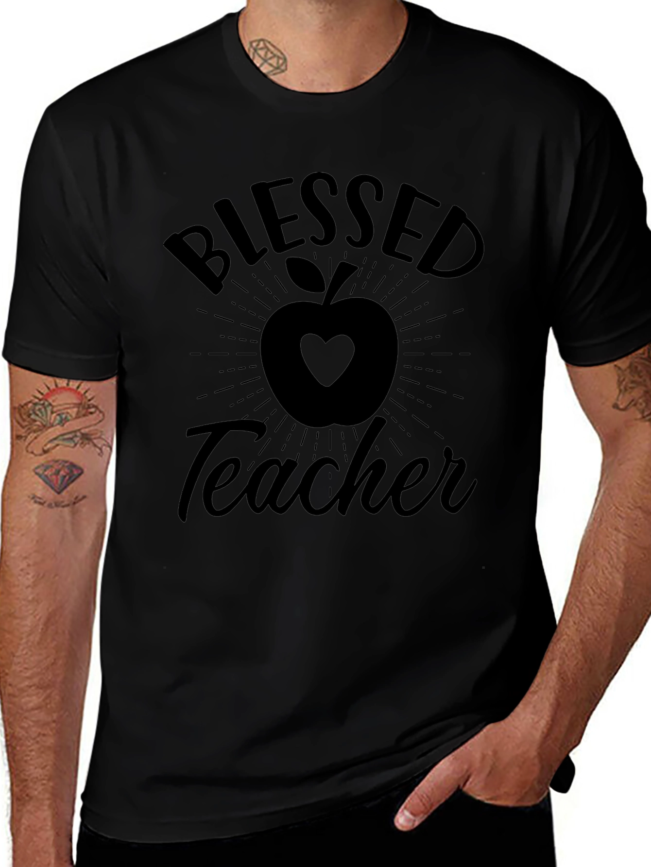 Blessed Teacher T-Shirt - Apple Heart Design
