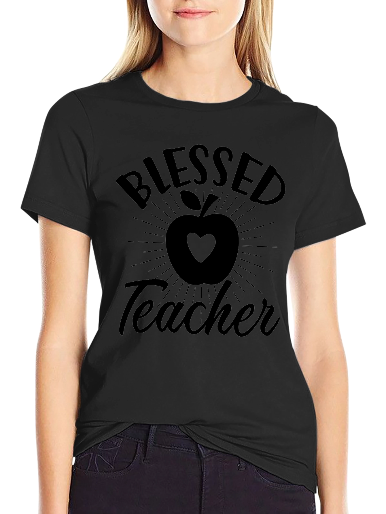 Blessed Teacher T-Shirt - Apple Heart Design