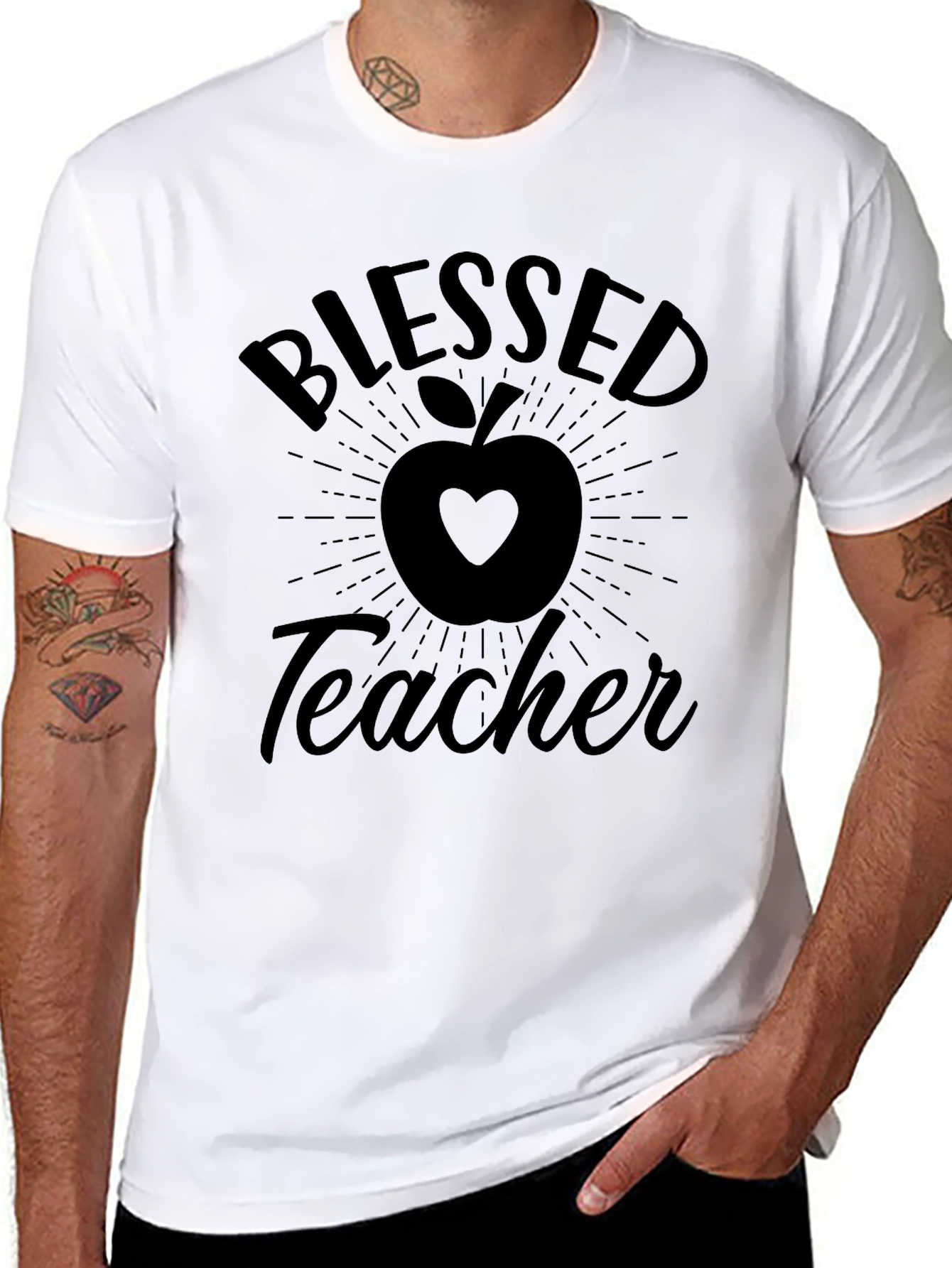 Blessed Teacher T-Shirt - Apple Heart Design
