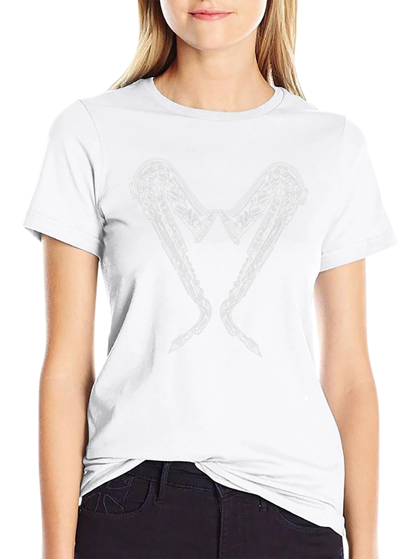 Saxophone Heart Graphic Tee - Black Cotton