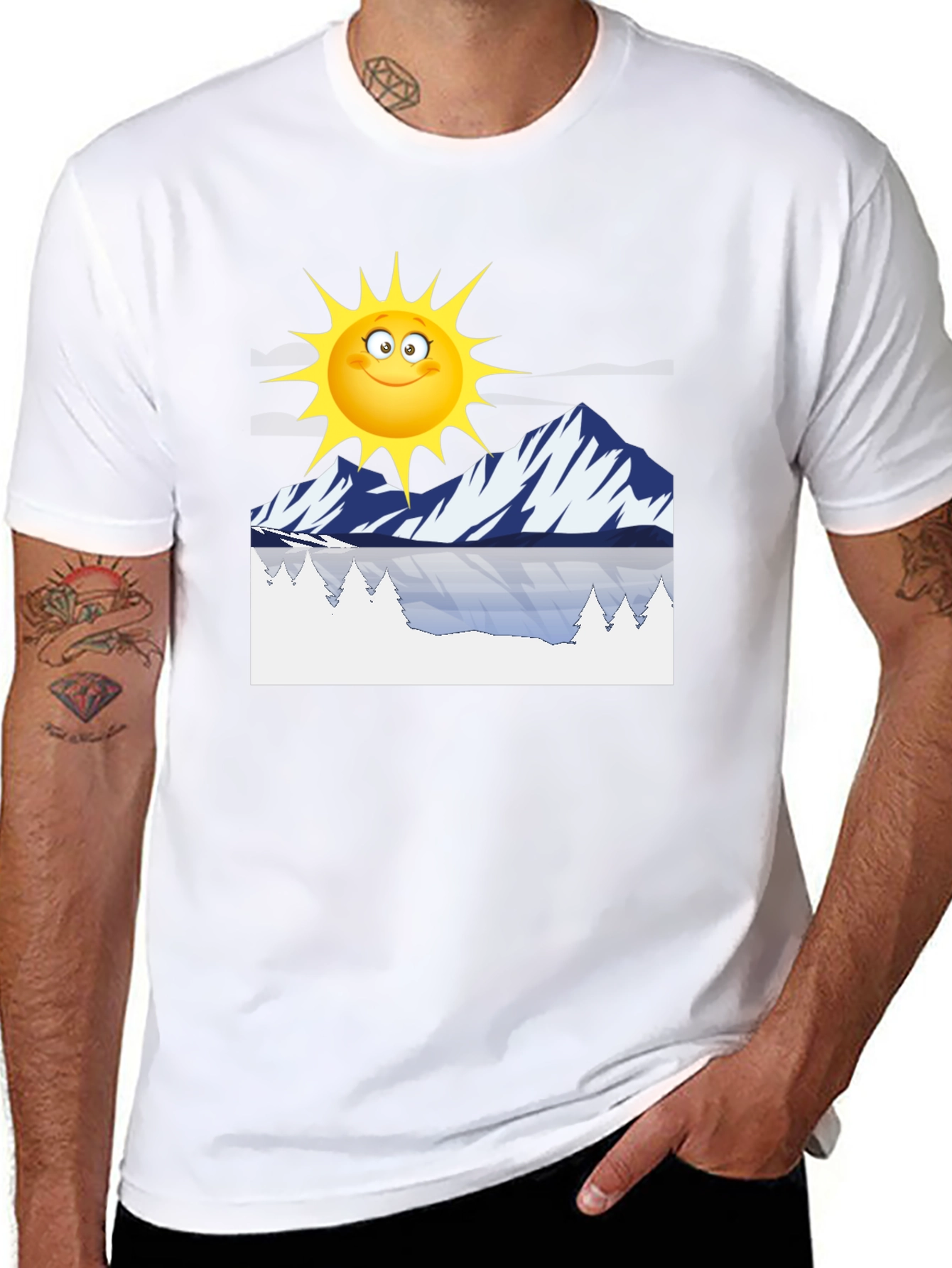 Cartoon Sun & Mountain Graphic Tee
