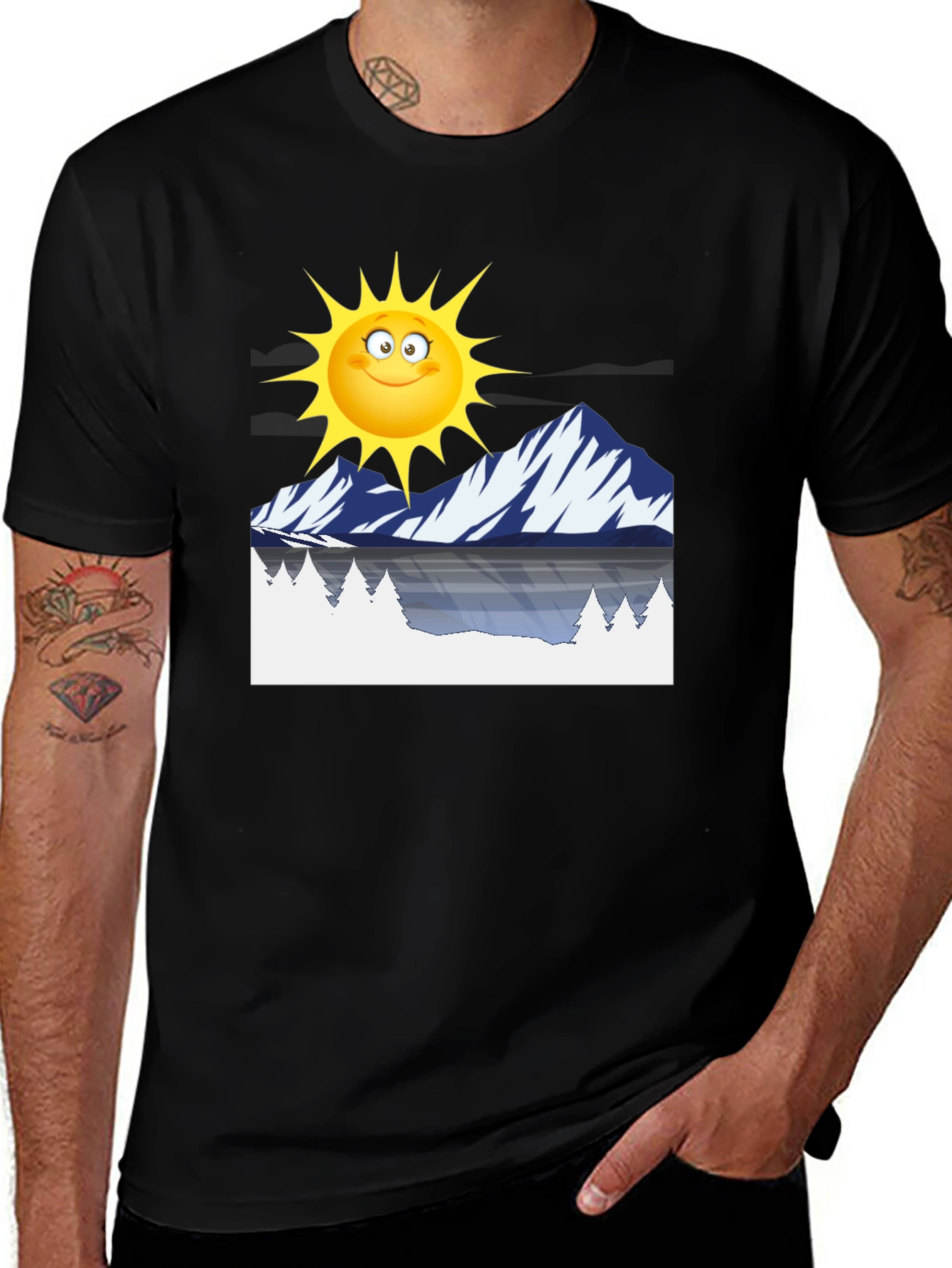 Cartoon Sun & Mountain Graphic Tee