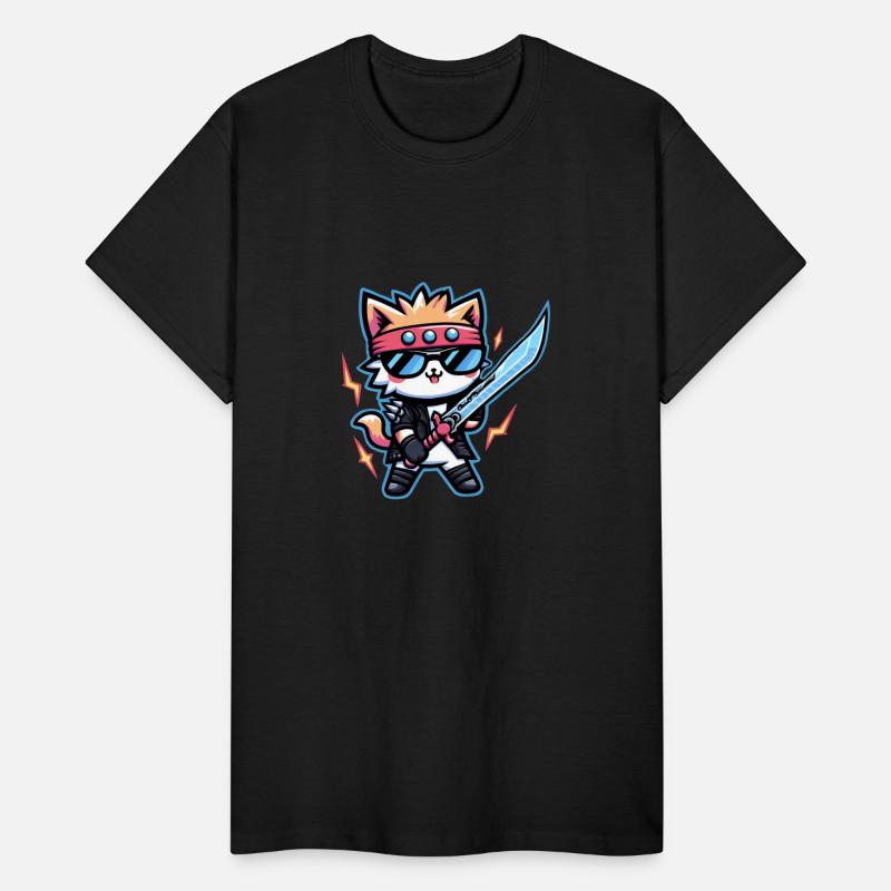 Rocker Cat with Black Glasses and Sword in Style