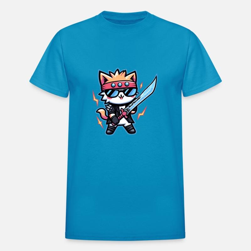 Rocker Cat with Black Glasses and Sword in Style