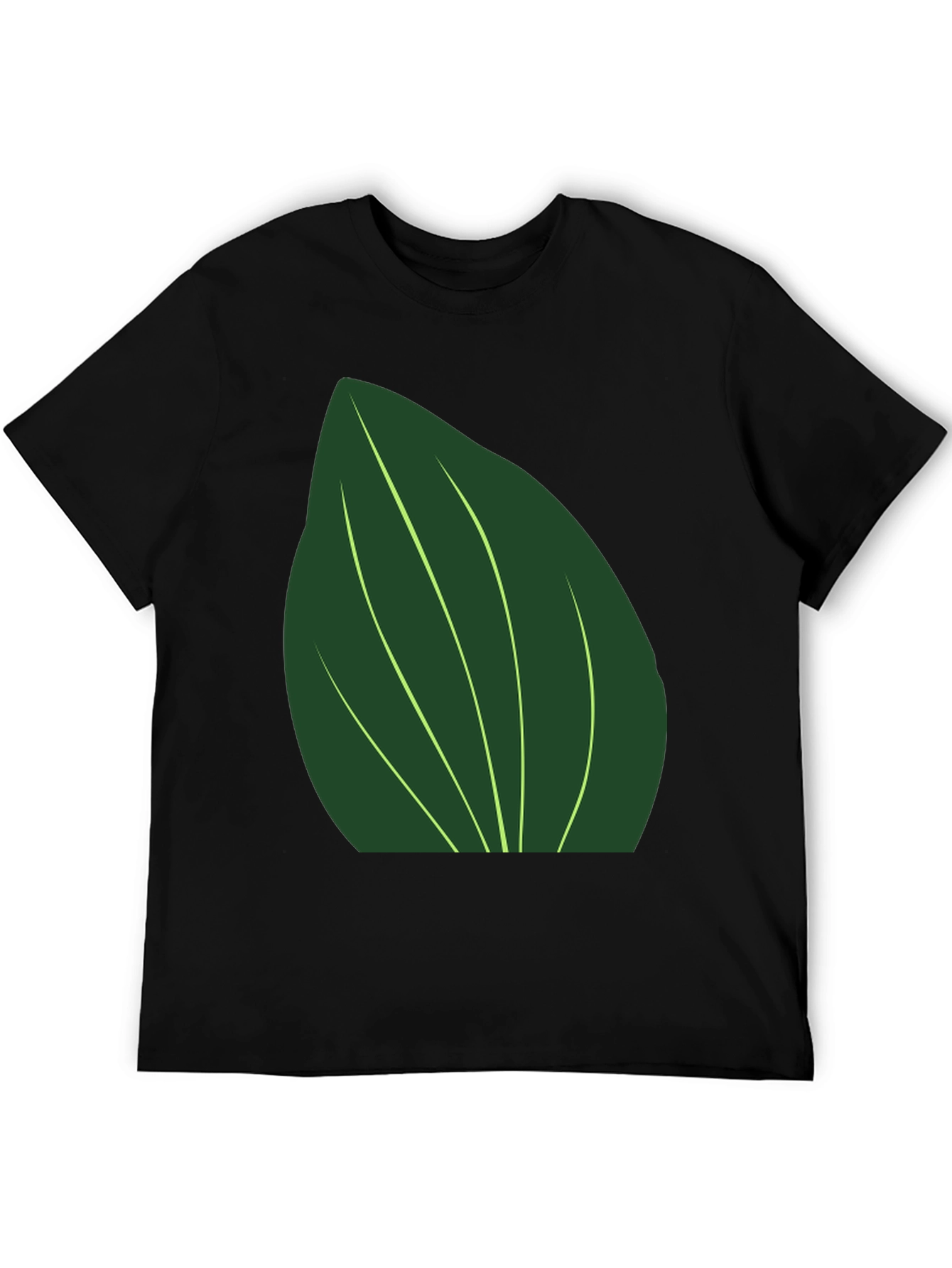 Leaf Design Black Cotton T-Shirt