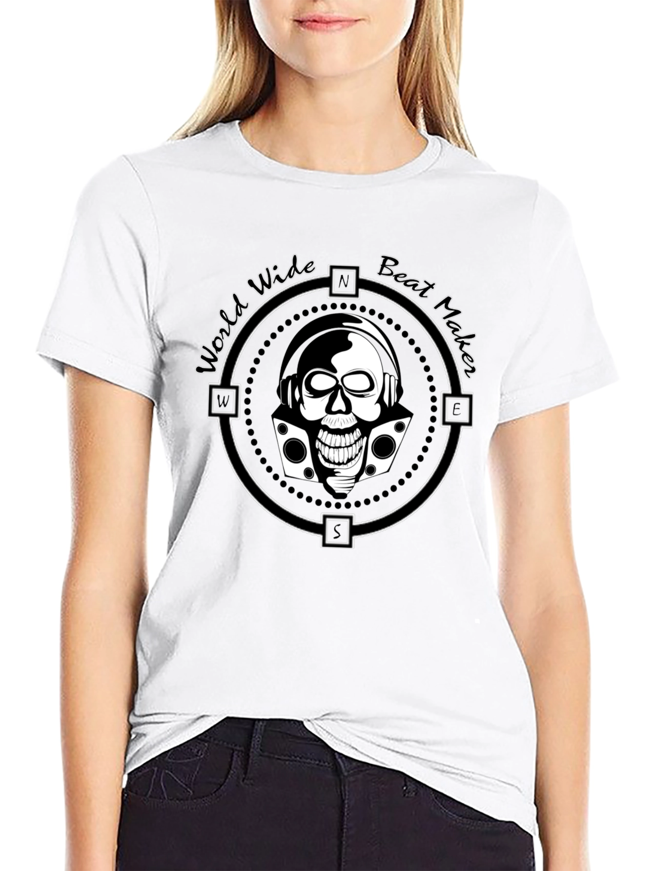 World Wide Beat Maker Skull Graphic Black T-Shirt