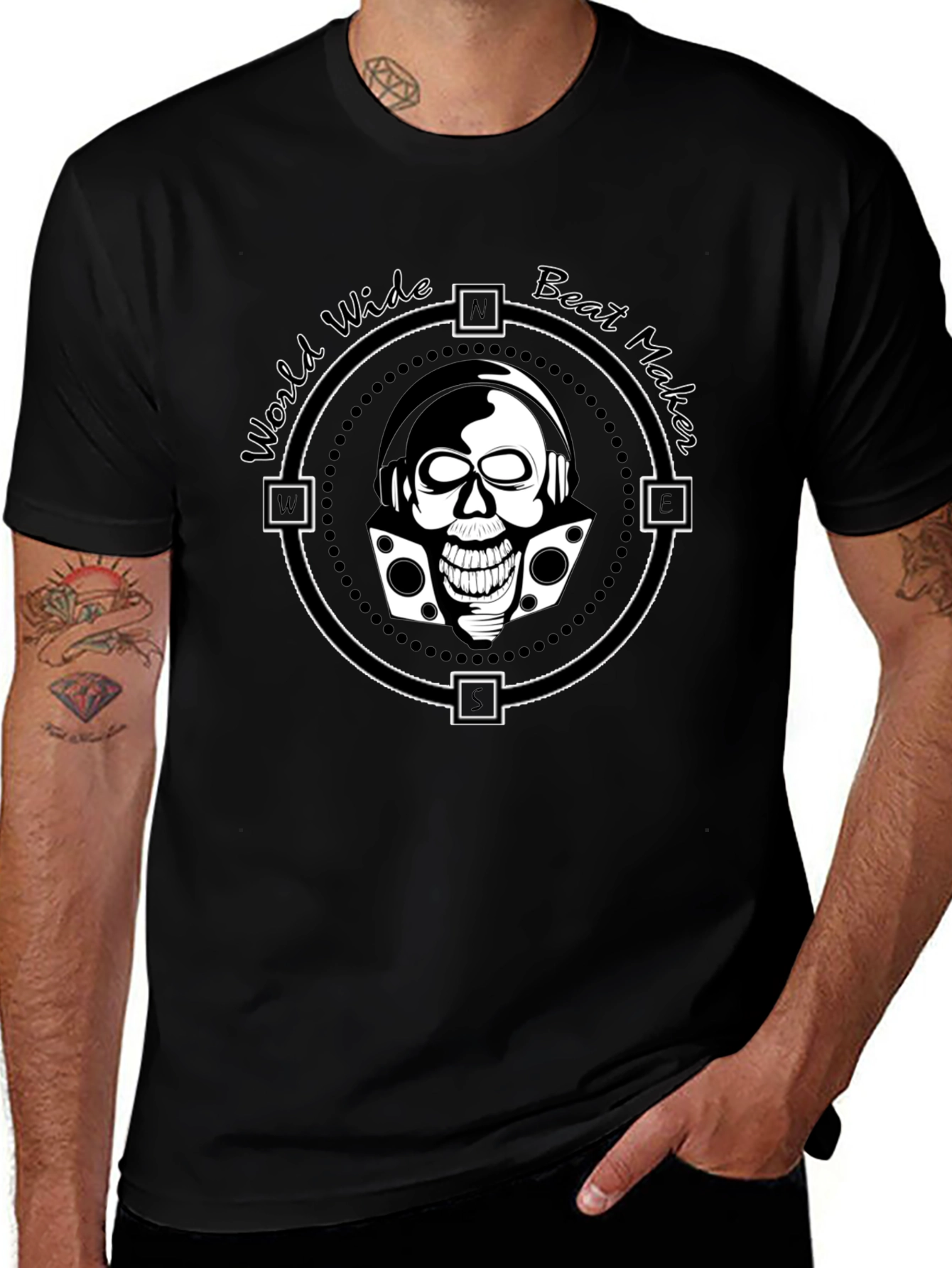 World Wide Beat Maker Skull Graphic Black T-Shirt